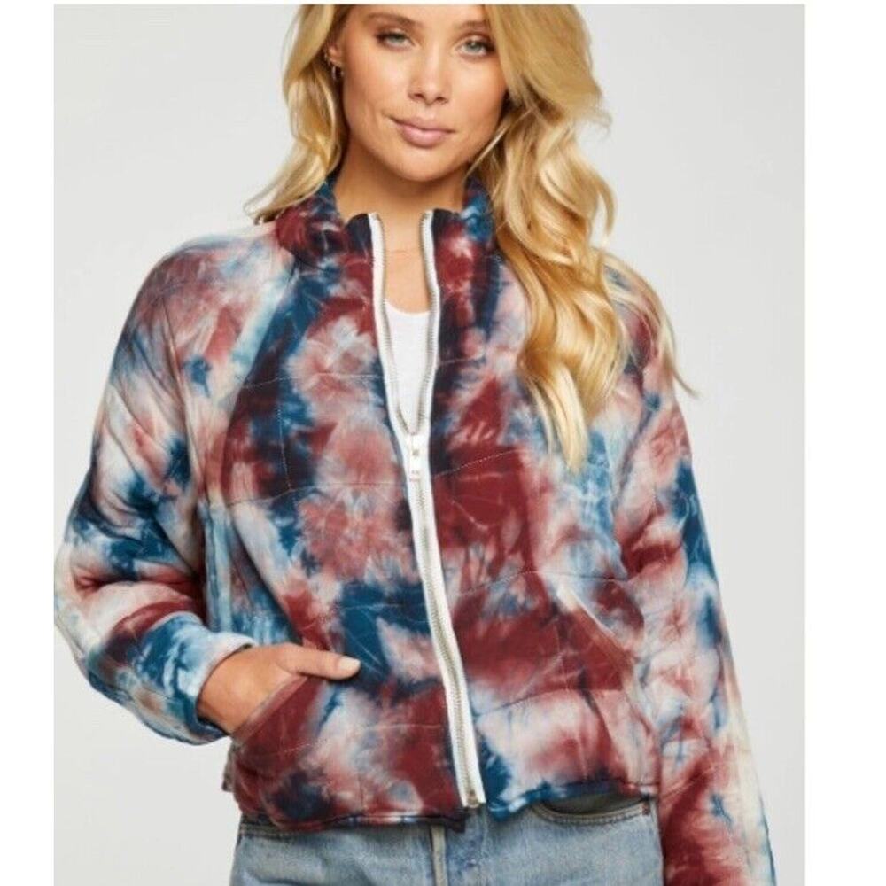 Chaser Women’s Jacket Heirloom Tie Dye Quilted Puffer Red Full Zip Large